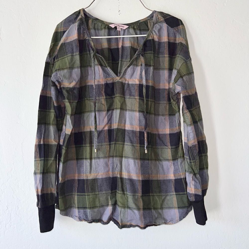 Juicy Couture Plaid Popover Top XS